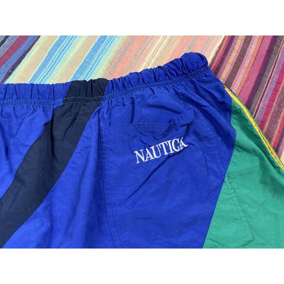 Vtg 90s Nautica Color Block Swim Trunks Shorts Green Blue Yellow Stripe Men’s L - Picture 5 of 8